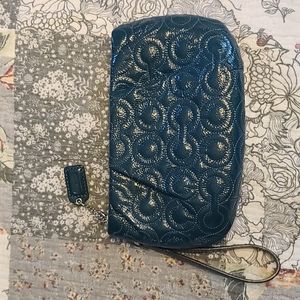 Coach Wristlet Wallet Peyton Op Art Embossed Green Patent  Leather Zippy, EUC!